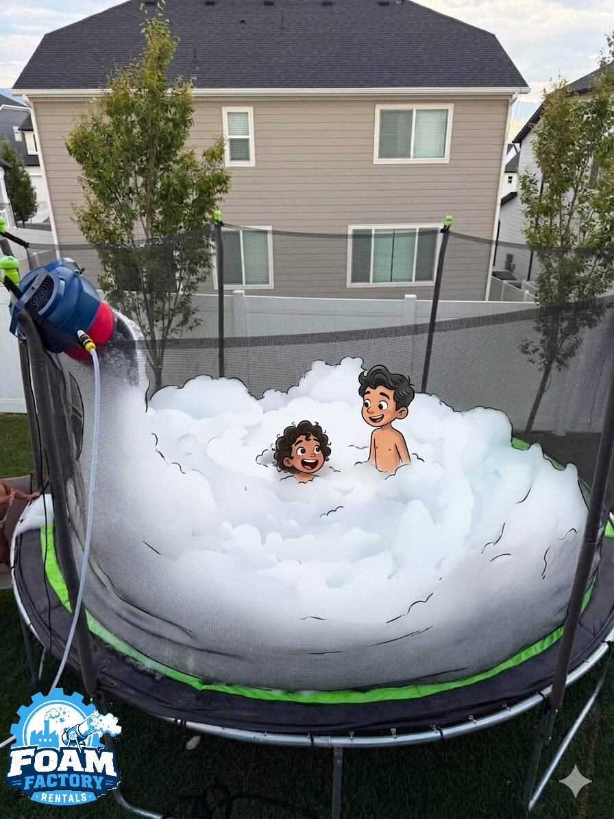 Kids playing in a foam-filled trampoline