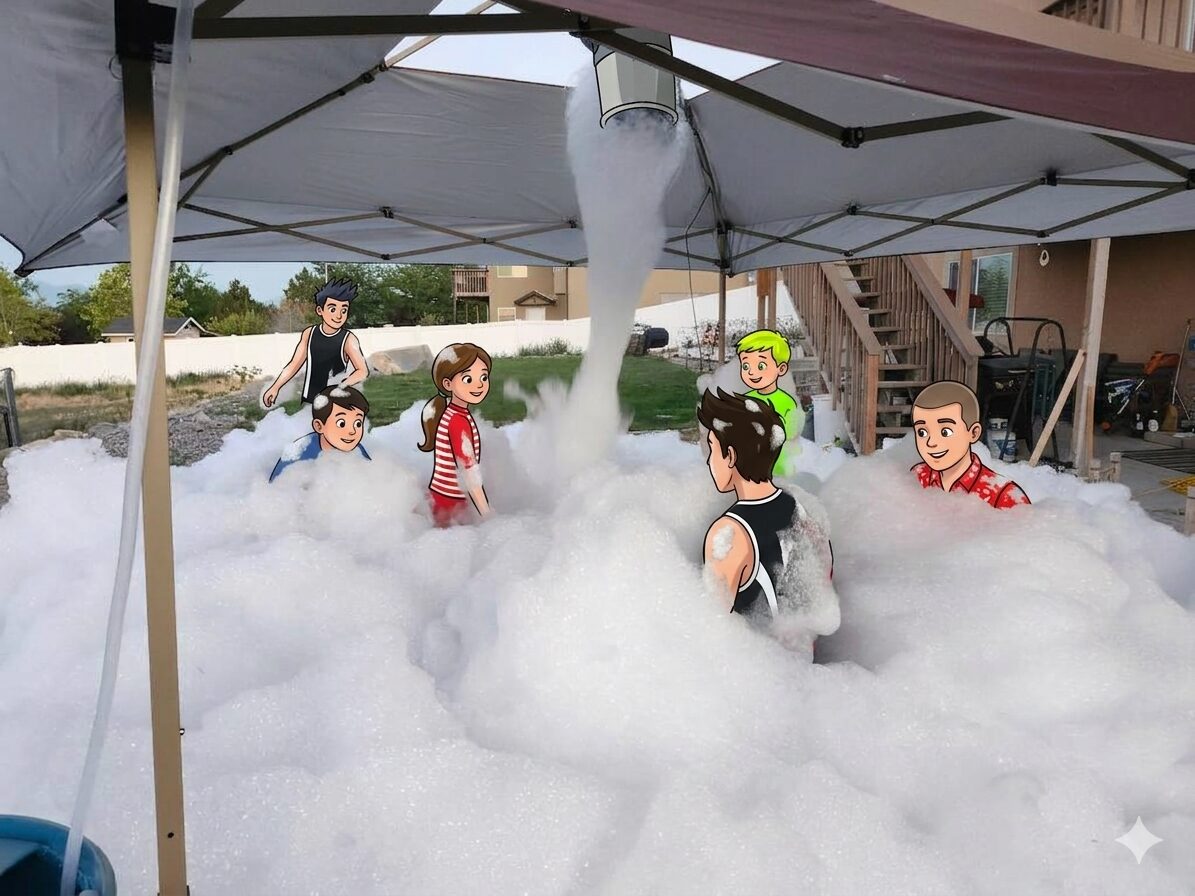 Super E foam machine filling the canopy area with foam